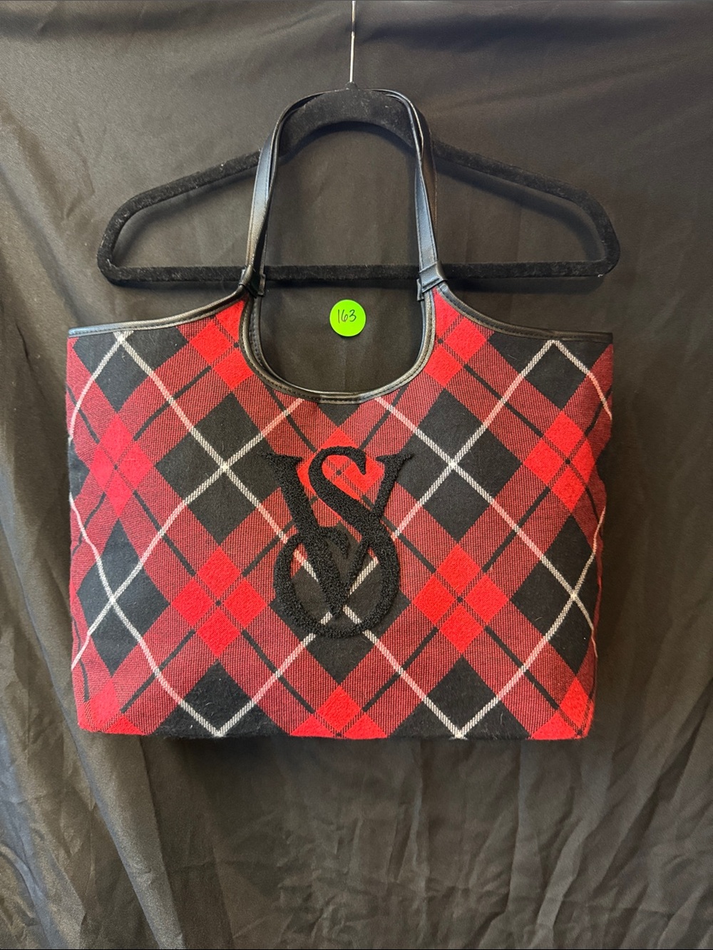 Victoria's Secret Red and Black Plaid Tote with Embroidered VS Monogram